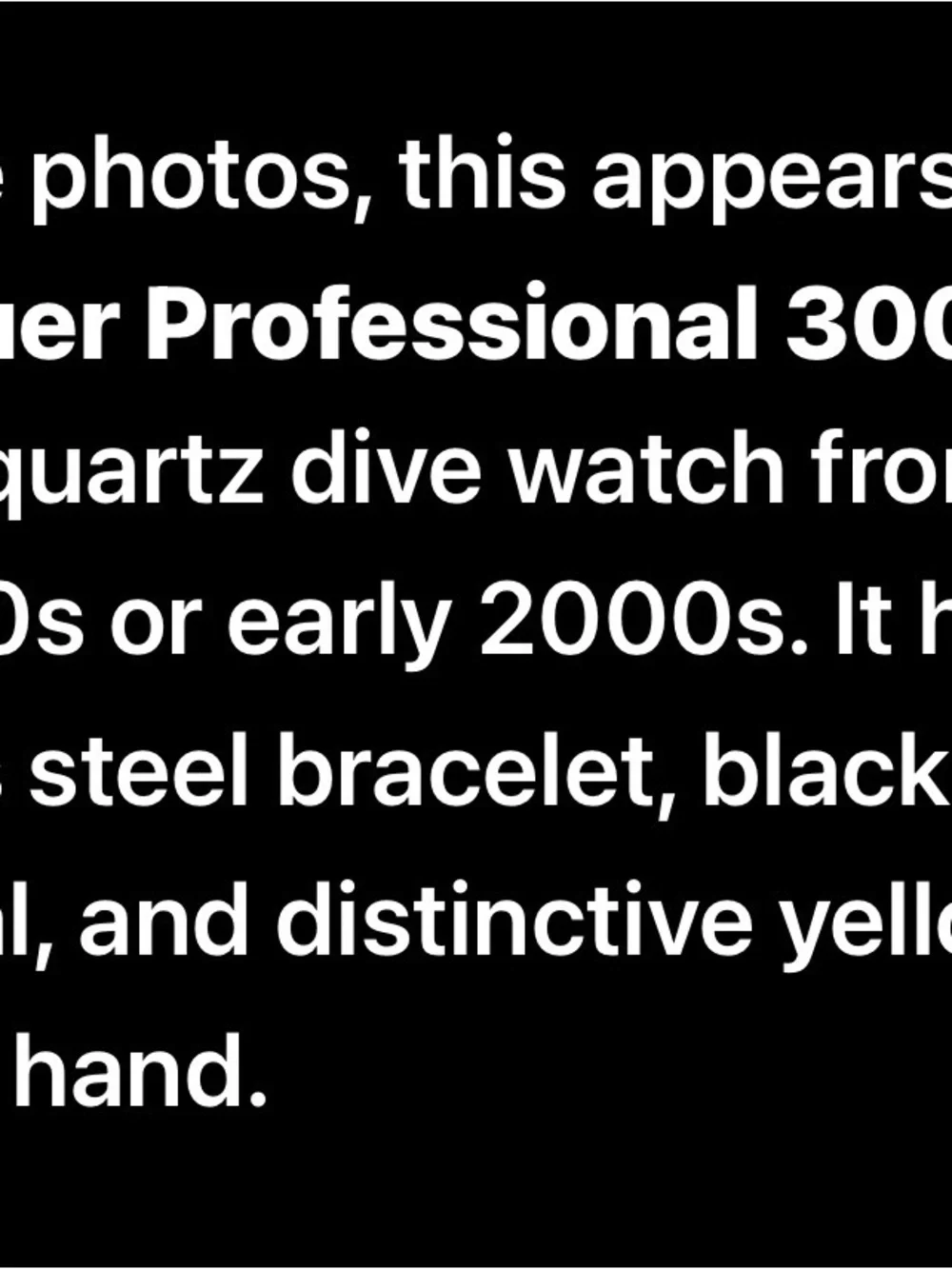 Tag Heuer Black Dial Stainless Dive Watch with Yellow Second Hand